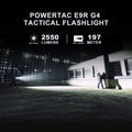 Close-up view of the E9R GEN4 - 2,550 Lumen Tactical EDC Flashlight highlighting its compact design and powerful output.