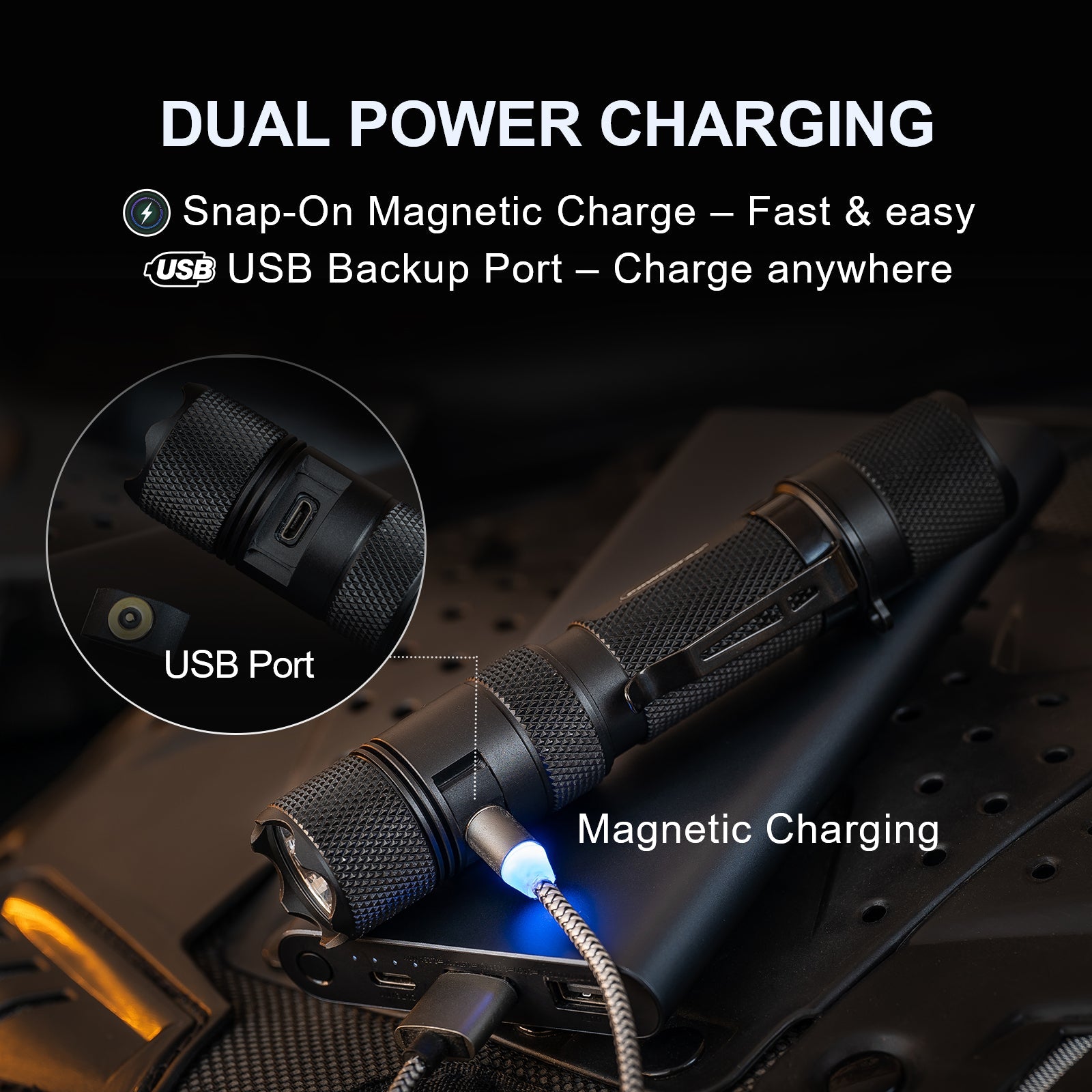 E9R GEN4 2550 Lumen Tactical EDC Flashlight showcasing its compact design and powerful output for everyday carry and tactical use.