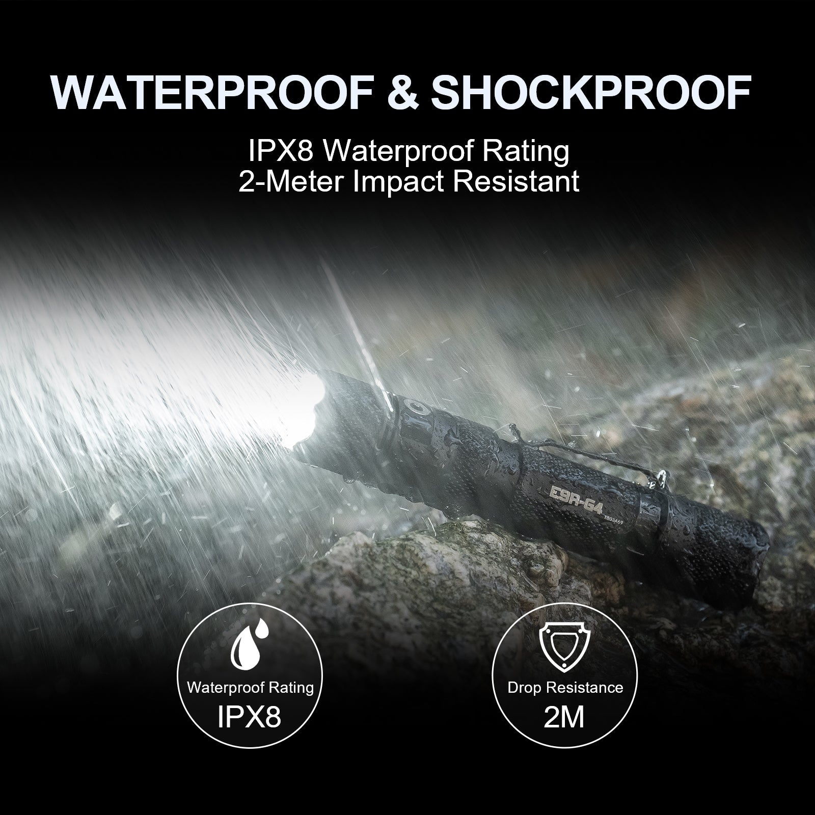 E9R GEN4 2550 Lumen Tactical EDC Flashlight with robust features like a crenellated bezel for self-defense and magnetic USB charging.
