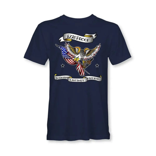 1776 Proof Born Free Shirt in Cardinal Navy Unisex 2XL - Chief Miller Apparel