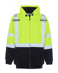Close-up of UHV425 HiVis Soft Shell Full Zip Hoodie highlighting the bright lime color. Essential hi vis hoodie for all weather conditions.