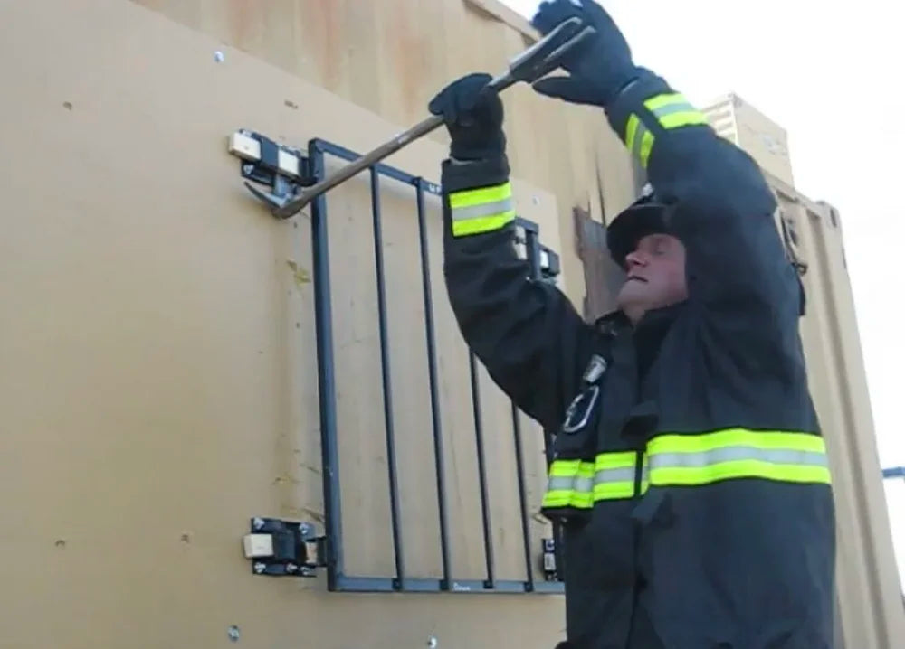 DIY Door Prop Kit for Firefighters - Video tutorial screenshots on door assembly process.