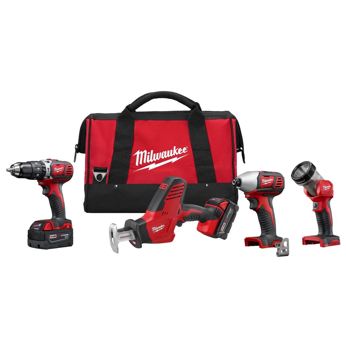 Milwaukee 2695-24 M18 4-Tool Combo Kit with Hammer Drill and Work Light