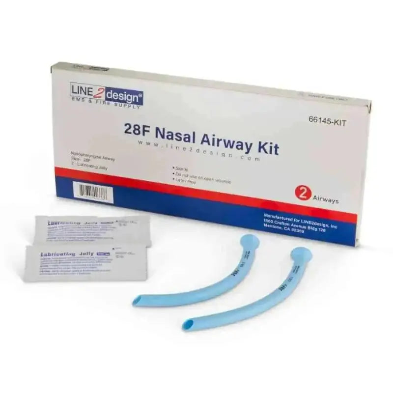 28F Nasal Airway Kit with blue tubes and lubricating jelly for effective airway management