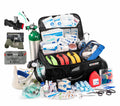 Scherber Ultimate First Responder Trauma kit O2 with Bleeding Control - Fully Stocked, featuring durable polyester gear bag, organized storage pockets, and a complete EMS starter pack for emergency preparedness.
