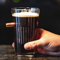 Pint glass with American flag design and dark beer, perfect 2nd Amendment glasses