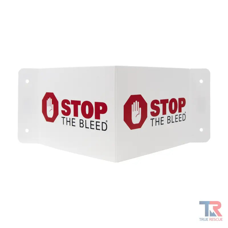 3-Way STOP THE BLEED Flexible 3D Wall Sign with red text and hand symbols