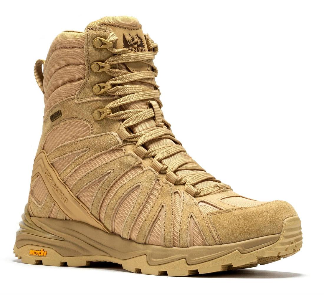 Botas Pro Sand 8 Inch Waterproof Tactical Boots with VIBRAM® Traction Lug Outsole BP22820 featuring durable suede leather.