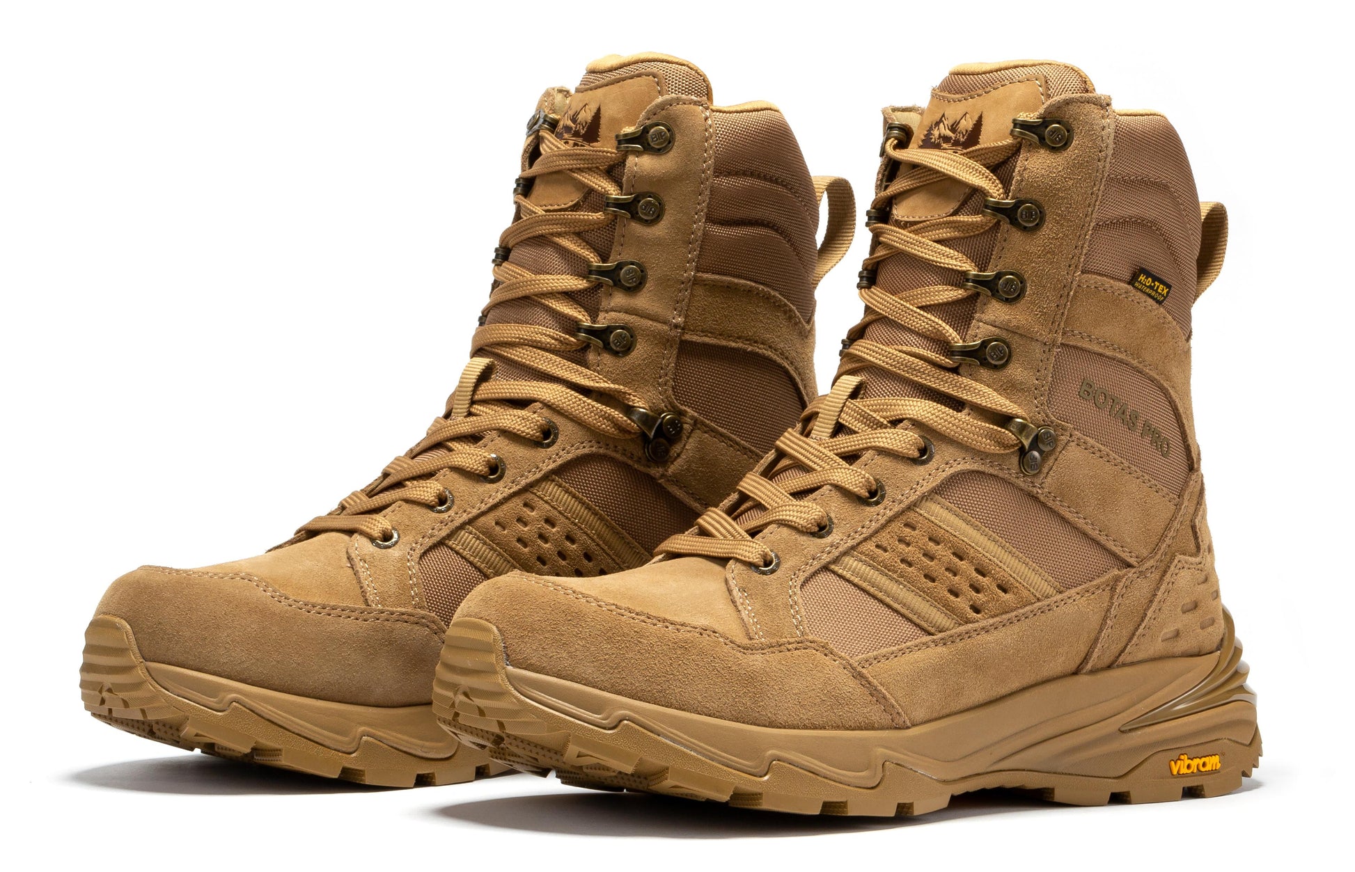 Botas Pro Sand 8 Inch Waterproof Tactical Boots with VIBRAM® Traction Lug Outsole BP22810 featuring the waterproof H2O-Tex membrane design.