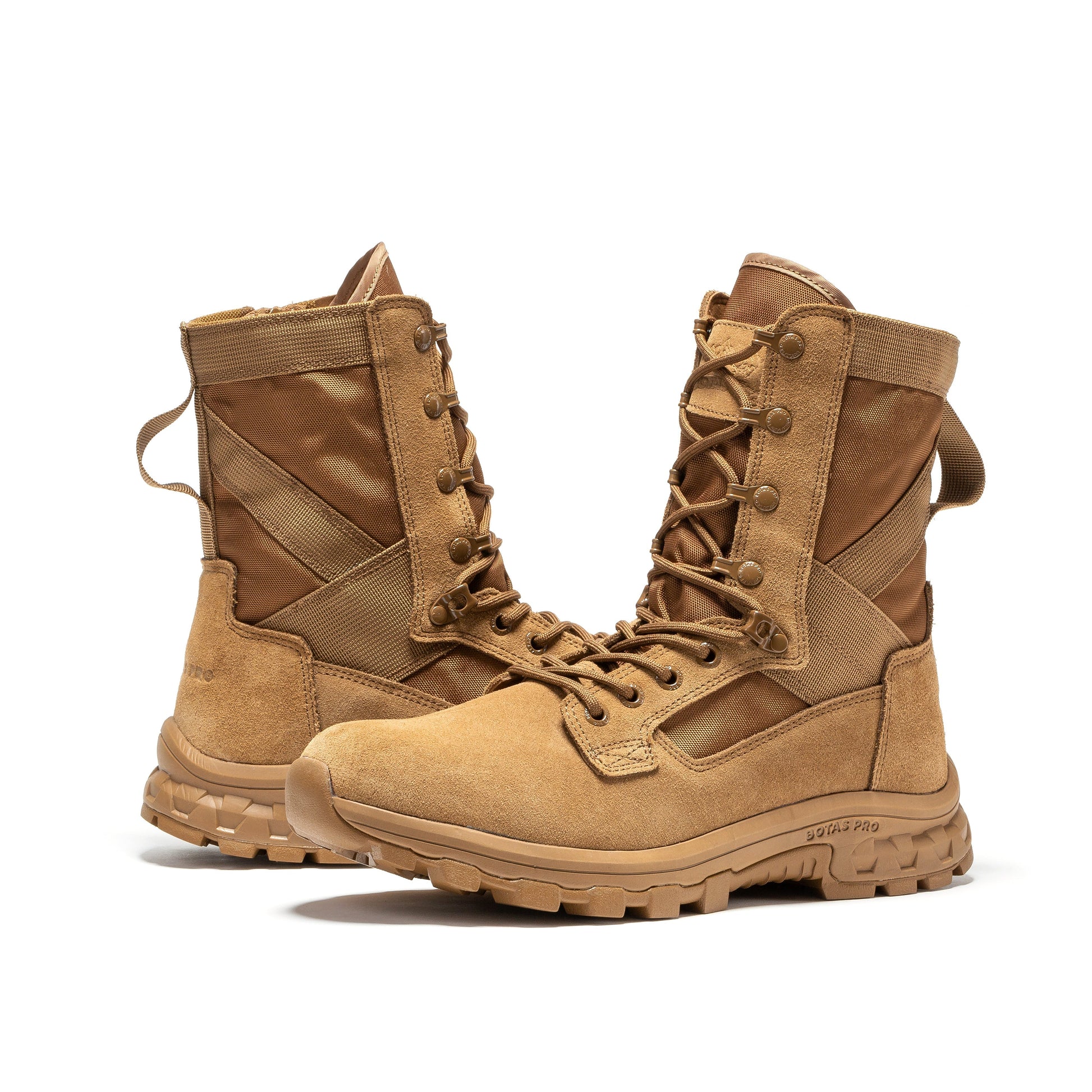 Comfort and style of Botas Pro Sand Men's 8 inch Side Zipper Military Tactical Boots BP401 with slip resistant rubber sole and memory foam footbed