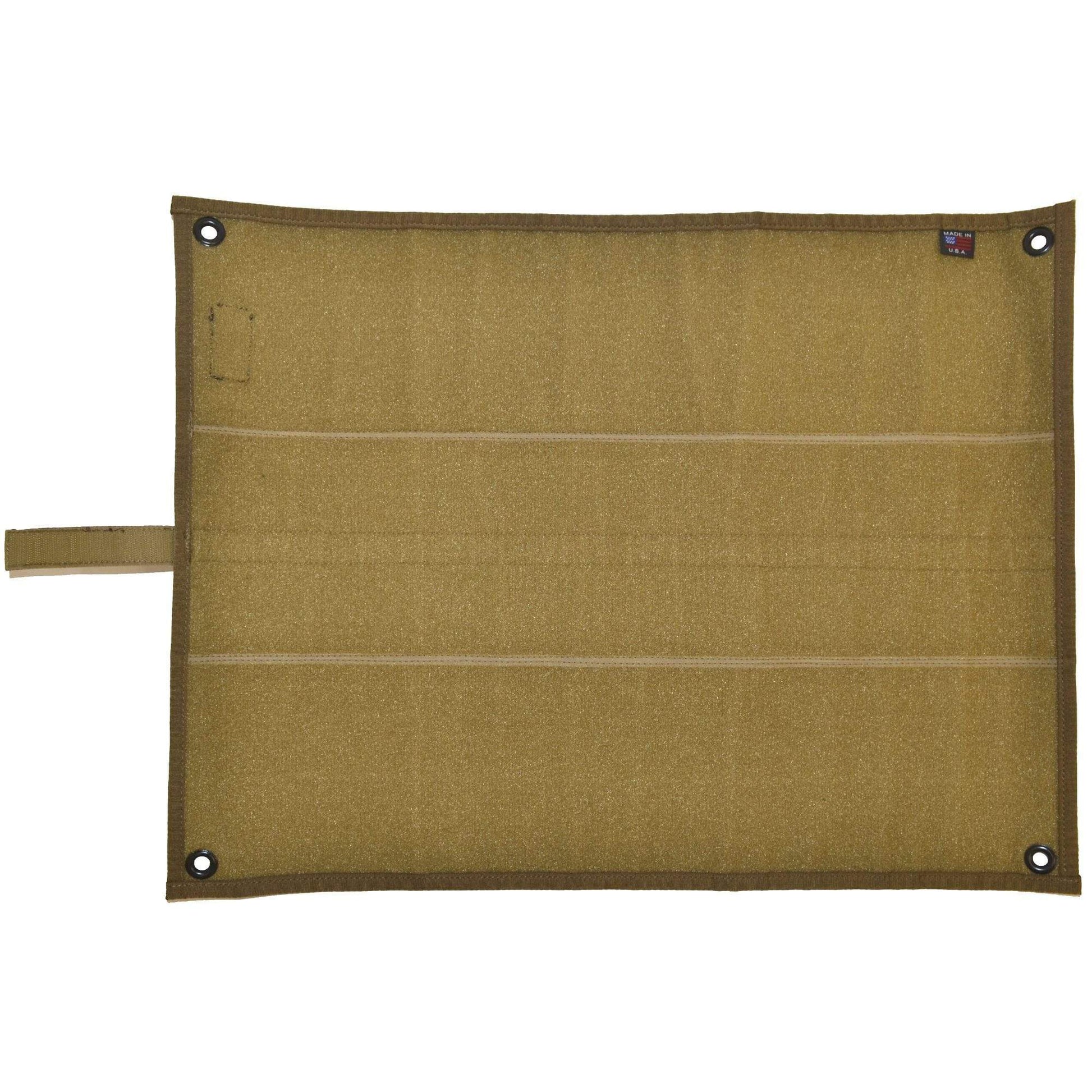 Bird's eye view of Tactical Patch Mat fully covered with patches, demonstrating its capacity.