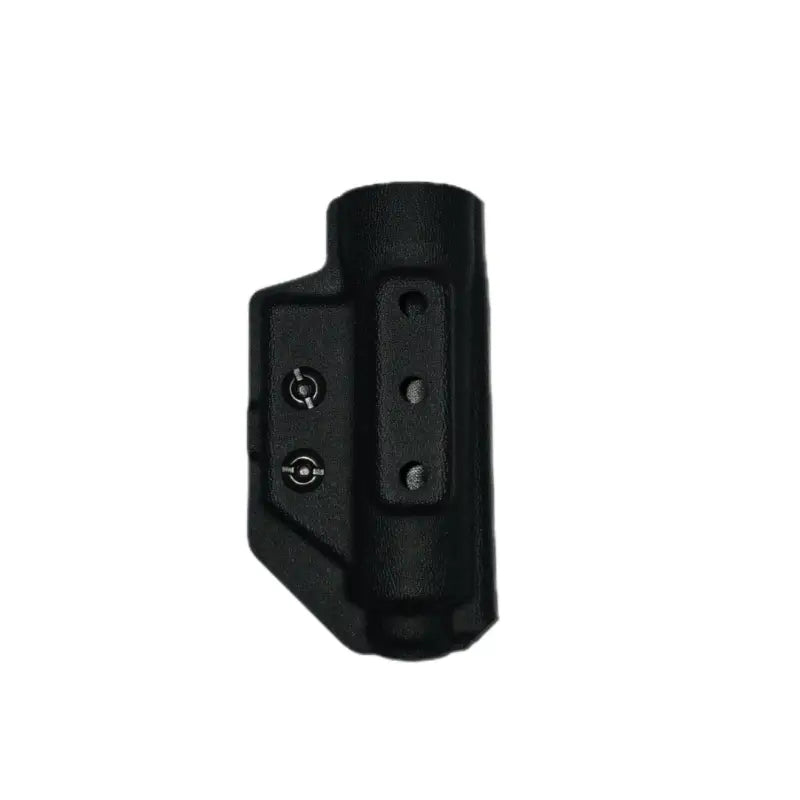 Black plastic gun holster for 4.5 inch baton holder with mounting holes for first responders