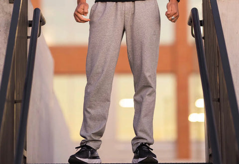 Gray casual pants featuring a patented carrier retention waistband in NEW! Carrier Sweatpants Mk.II.