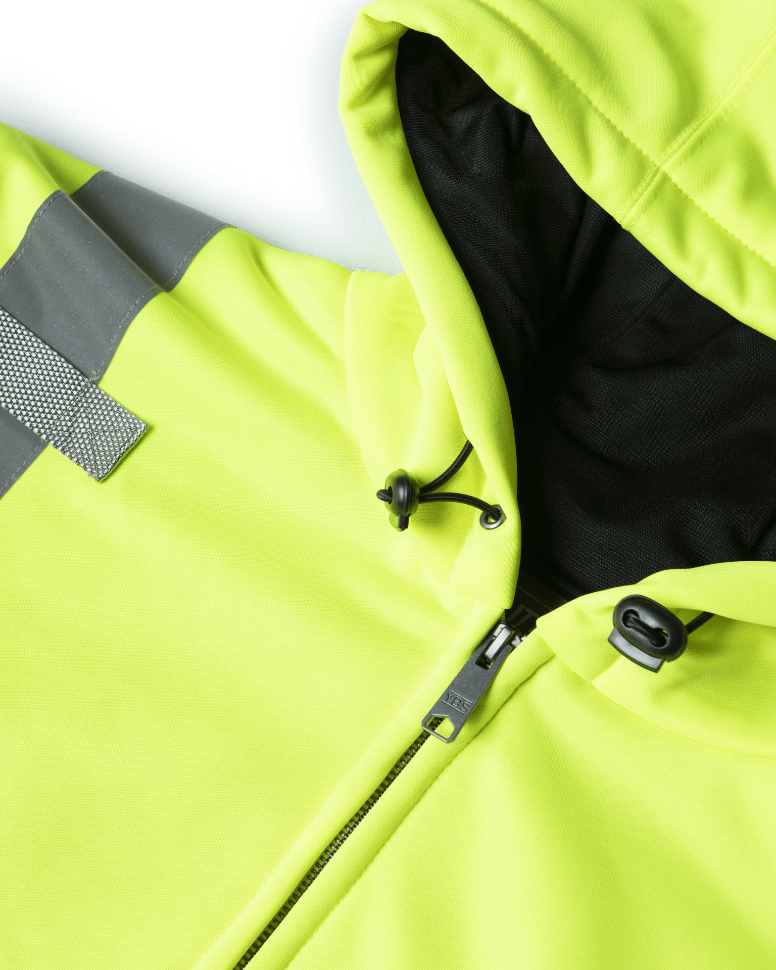 Models wearing UHV425 HiVis Soft Shell Full Zip Hoodies in various settings. Stylish yet functional hi vis hoodies for safety.