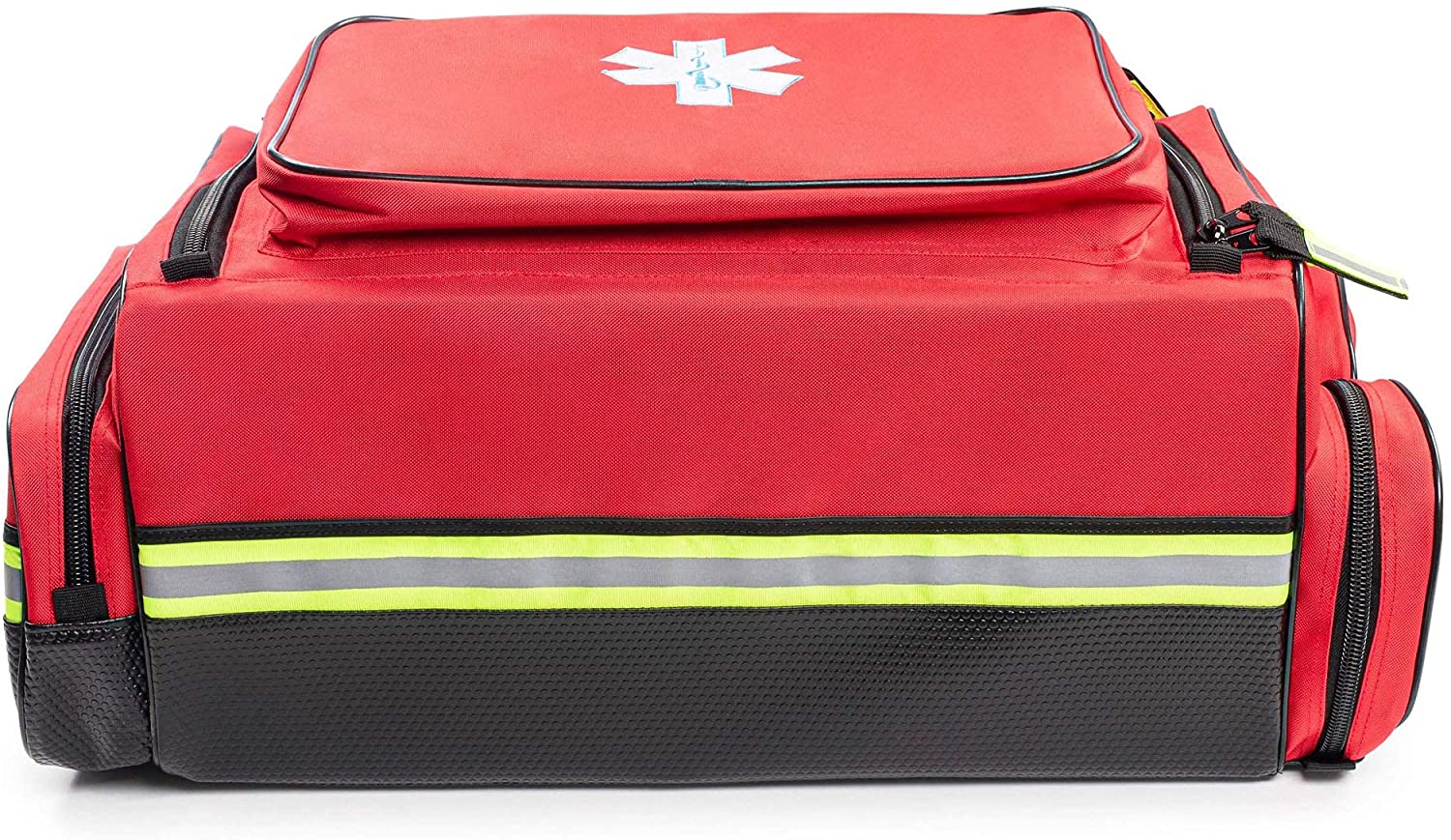 Scherber Ultimate First Responder Trauma kit with easy-access pockets and reflectively striped design for visibility in emergencies.