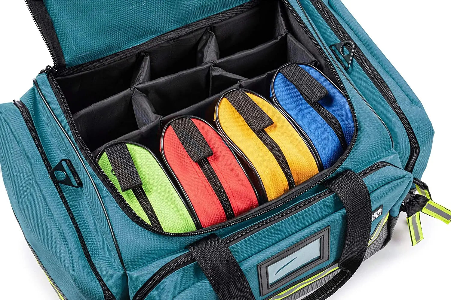 Comfortable shoulder strap and top handles of the Scherber Premium First Responder Trauma Kit, designed for ergonomic use by EMTs and first responders.