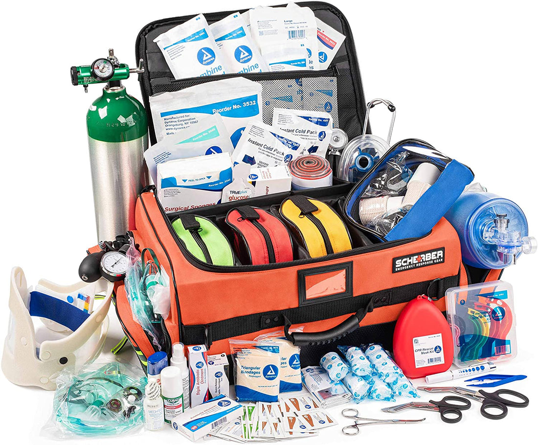Scherber Ultimate First Responder Trauma kit O2 showcasing a durable polyester gear bag, ideal for EMT and first responders.