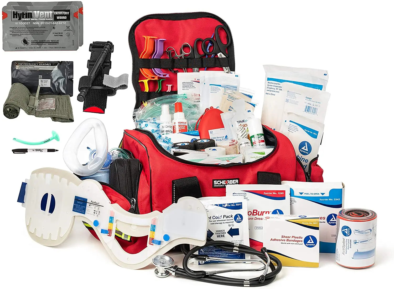 Scherber Intermediate First Responder Trauma Kit W/Bleeding Control with a comfortable shoulder strap for convenience in emergencies.