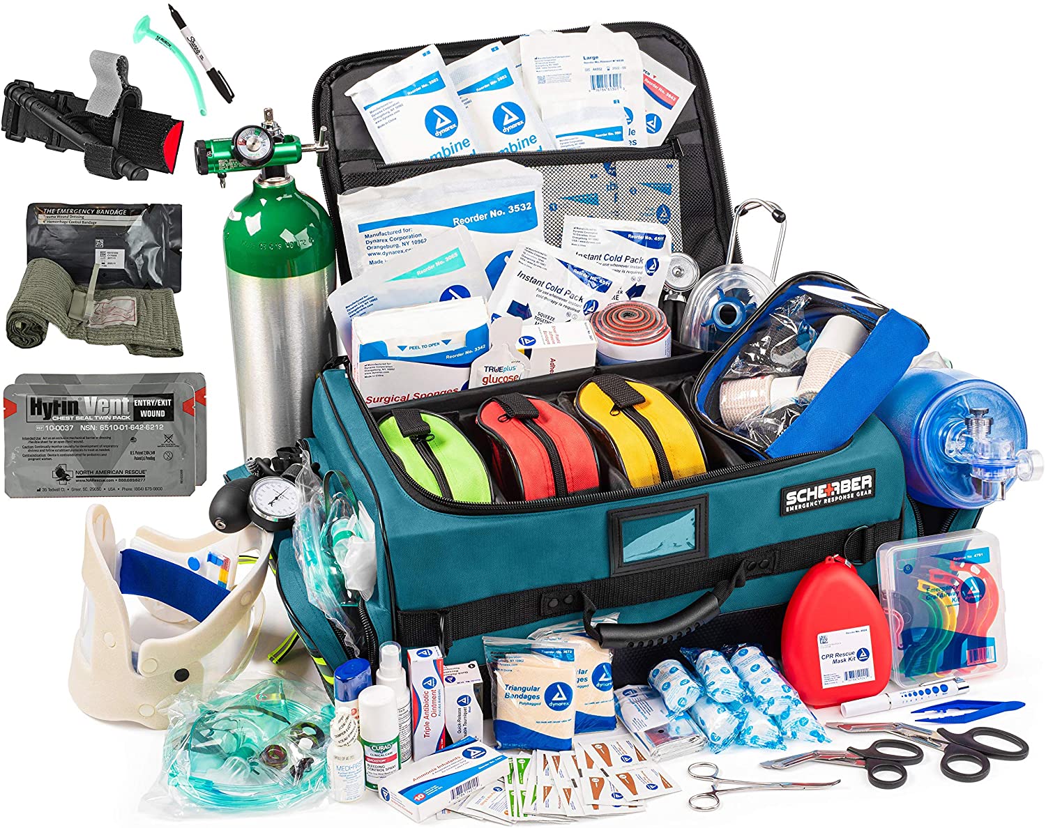 Complete EMS starter pack within Scherber Ultimate First Responder Trauma kit featuring diverse supplies for emergency medical situations.