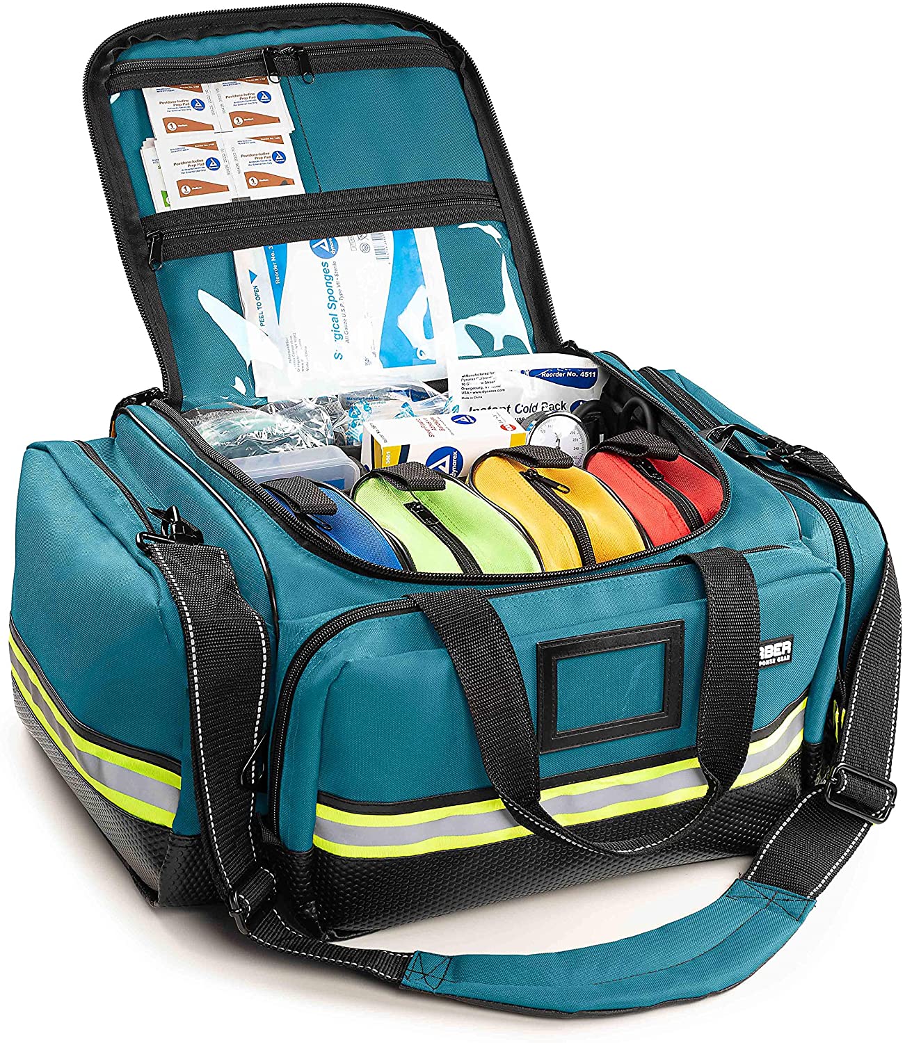 Detailed view of Scherber Premium First Responder Trauma Kit - Fully Stocked showcasing multiple pockets and compartments.