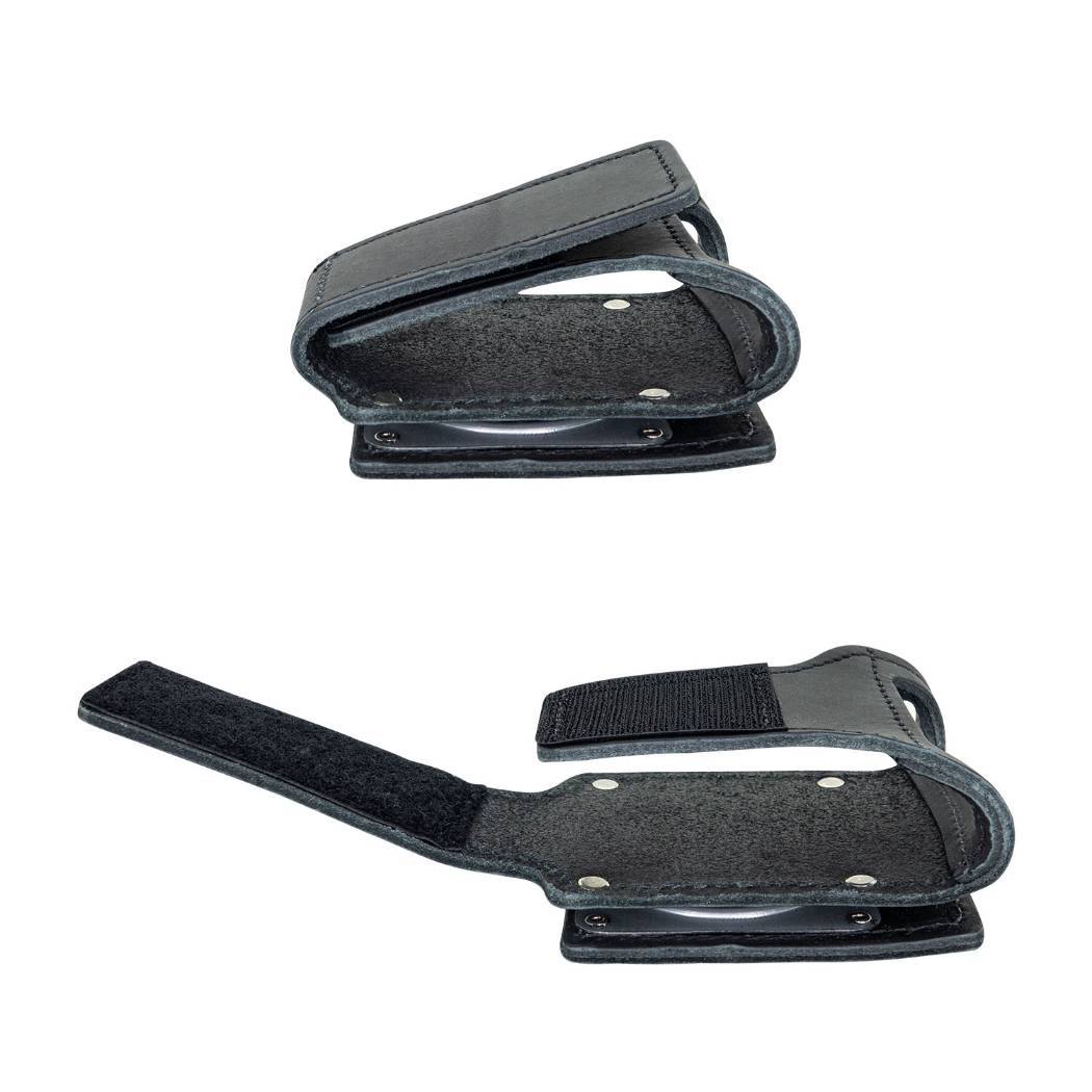 Close-up of the Leather Firefighter Axe Holder with Swivel demonstrating the 360° ball bearing swivel feature for optimal axe positioning.