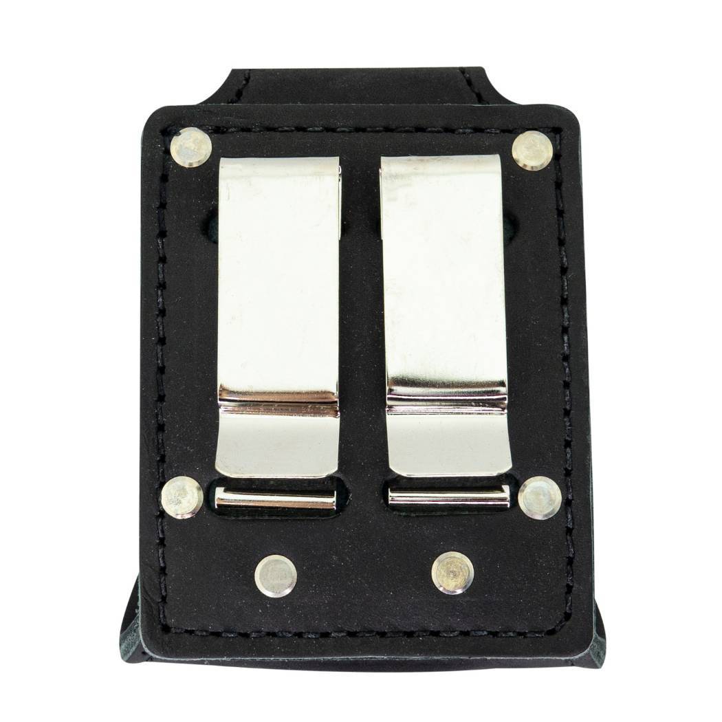 Leather Firefighter Axe Holder with Swivel displaying the secure leather flap and velcro closure that locks the axe in place.