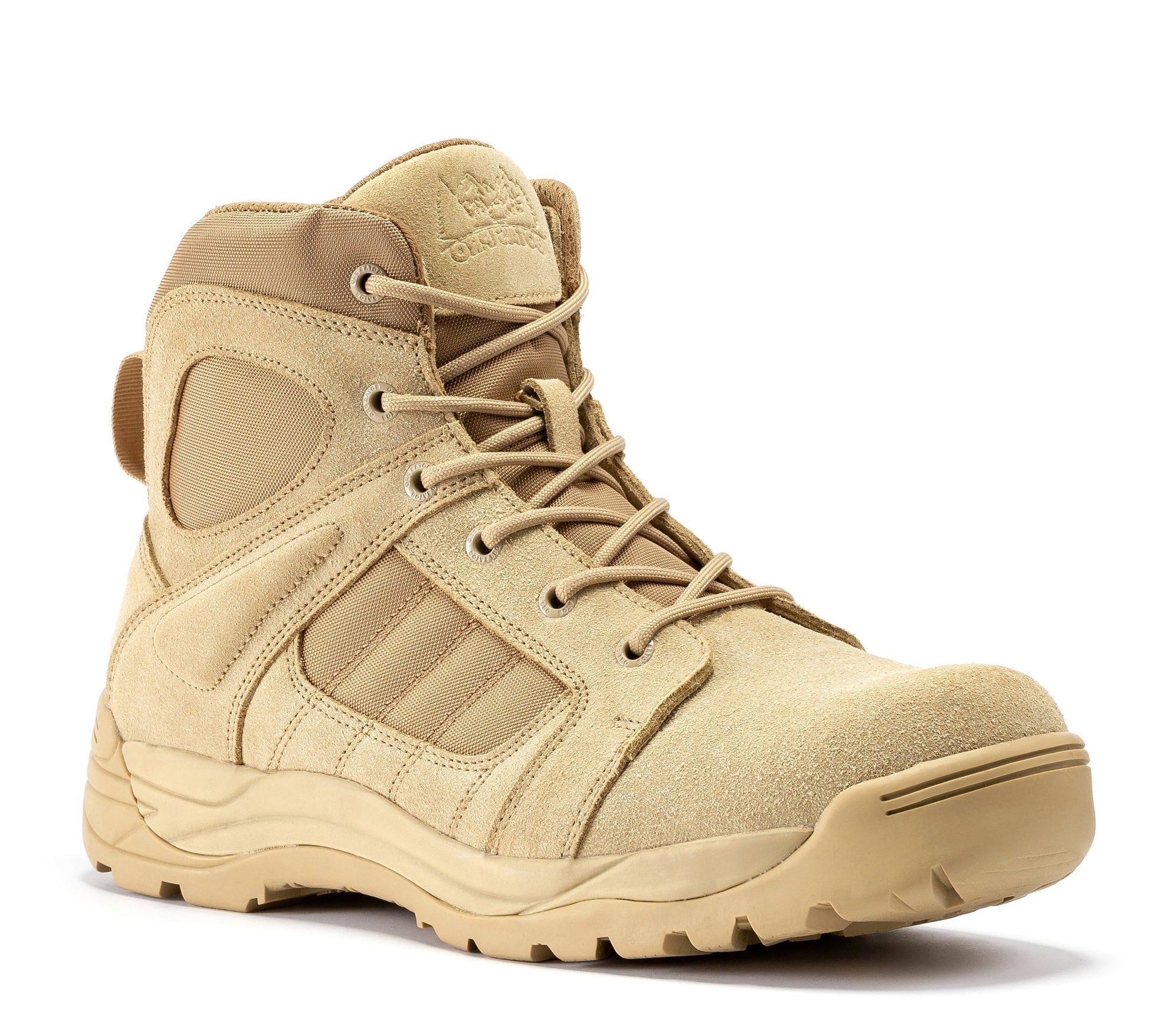 Botas Pro Sand Men's 6 inch Side Zipper Rubber Sole Tactical Boots BMP110 showcasing premium suede leather and slip resistant rubber sole, perfect for law enforcement and outdoor activities.