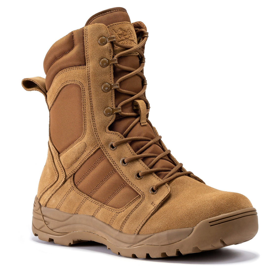 Botas Pro Coyote Men's 8 inch Side Zipper Rubber Sole Tactical Boots BMP110CT showing suede leather material