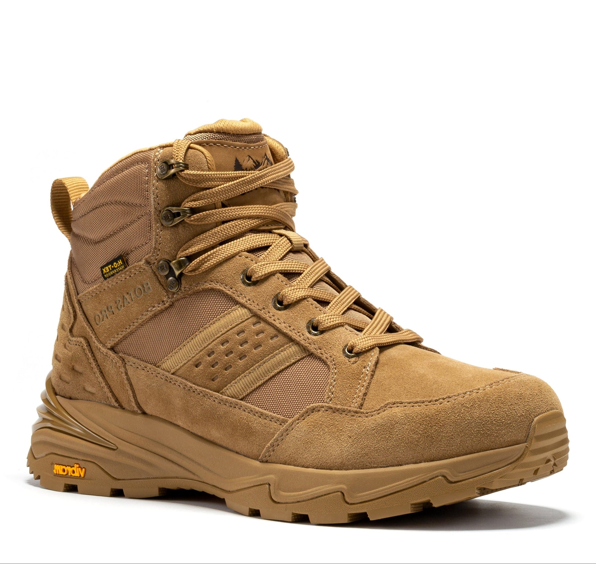 Botas Pro Sand 6 Inch Waterproof Tactical Boots BP22610 showcasing the stylish suede leather design and VIBRAM® Traction Lug Outsole for excellent grip.