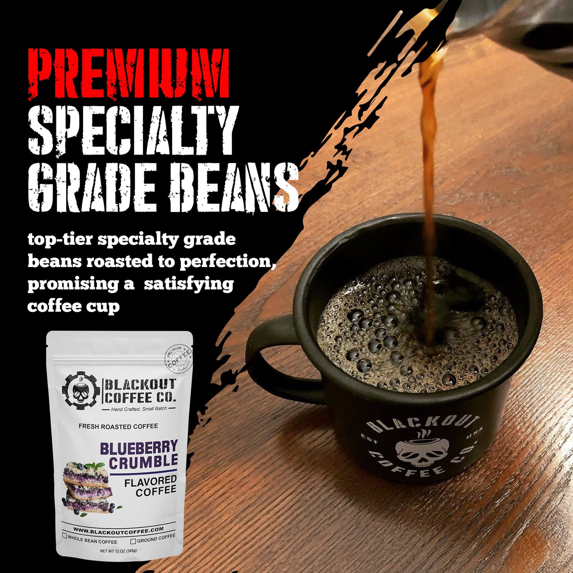 Refreshing iced Blueberry Crumble Flavored Coffee served in a glass with ice, perfect for warm days.