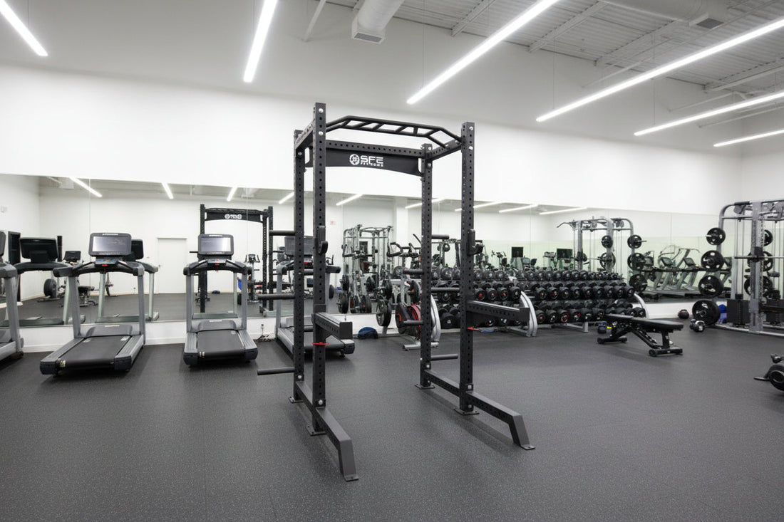 Commercial Squat Rack w/ Safety Bars, J-Hooks & Weight Storage (New)