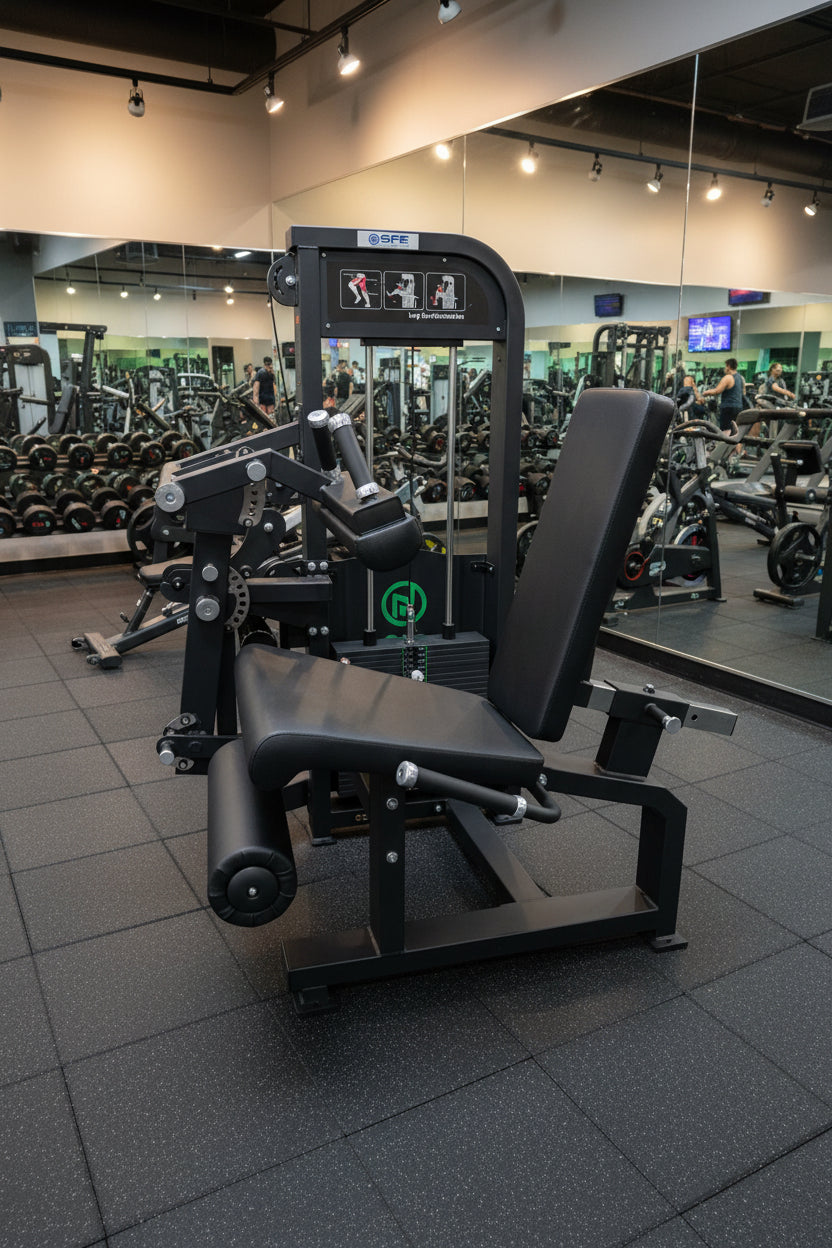 Selectorized seated leg extension and leg curl machine with 250 lb weight stack
