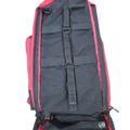 Black and red backpack with multiple compartments