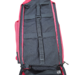 Black and red backpack with multiple compartments