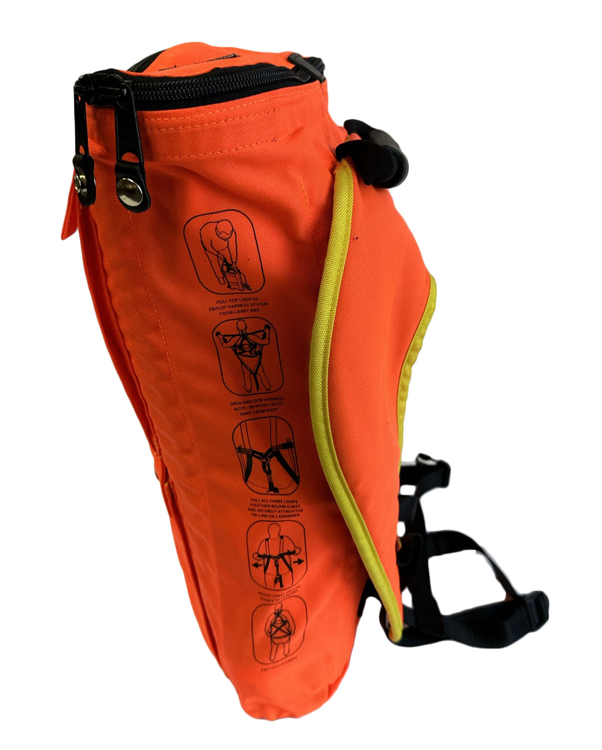 EZ DON Emergency Rescue Harness System being used by first responders, illustrating its capability for rapid deployment in emergency rescue situations.