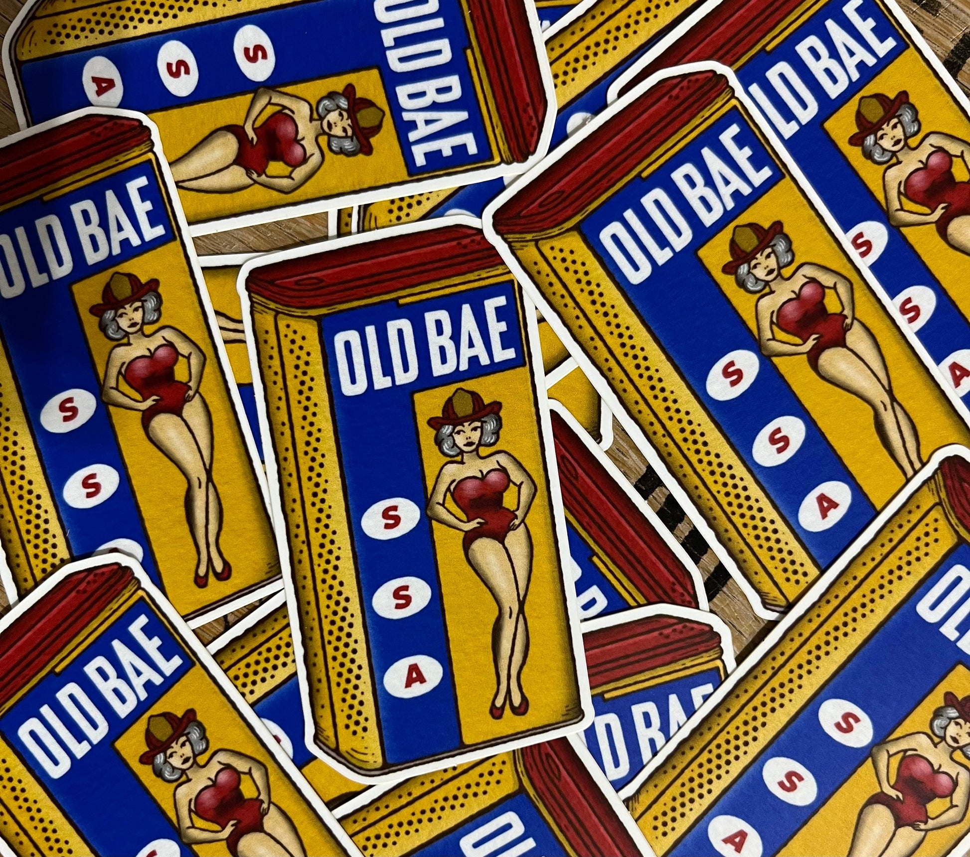OLD BAE funny sticker designs by Smoke Showin Apparel, featuring a humorous take on an oldie but goodie.
