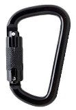 Black carabiner on a white background