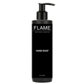 FLAME Hand Soap in an 8 oz bottle with activated charcoal for effective toxin removal and 384 washes, scientifically formulated for decon.