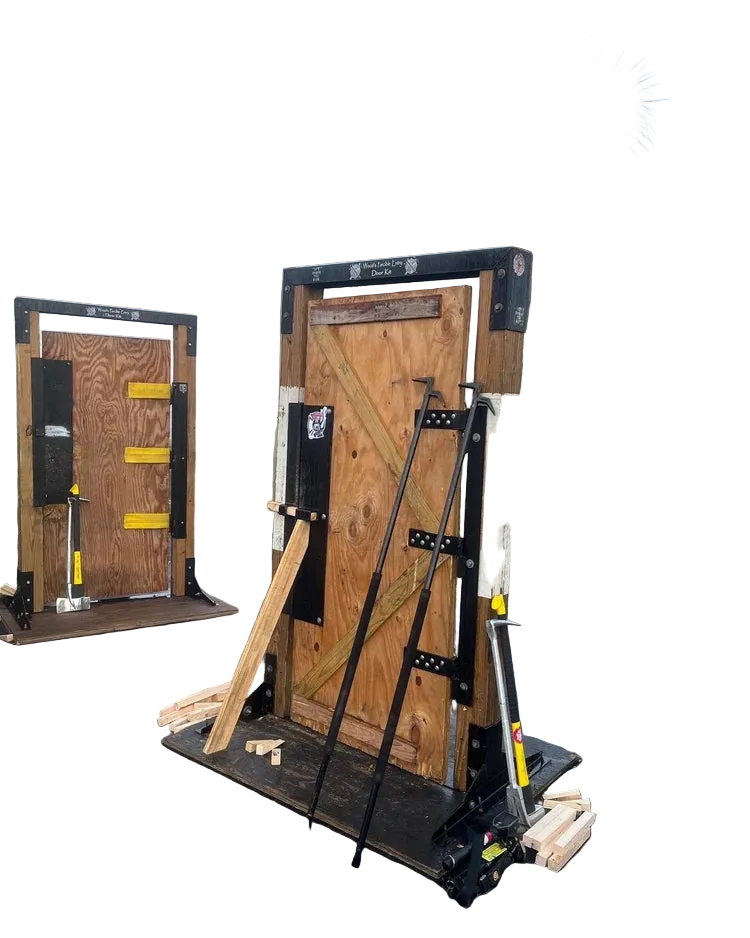 DIY Door Prop Kit for Firefighters - Assembled training prop showcasing inward and outward swinging capabilities.