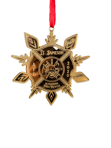 Fire Department Ornament, a beautiful 3mm gold mirrored acrylic decoration perfect for showing appreciation for firefighters.