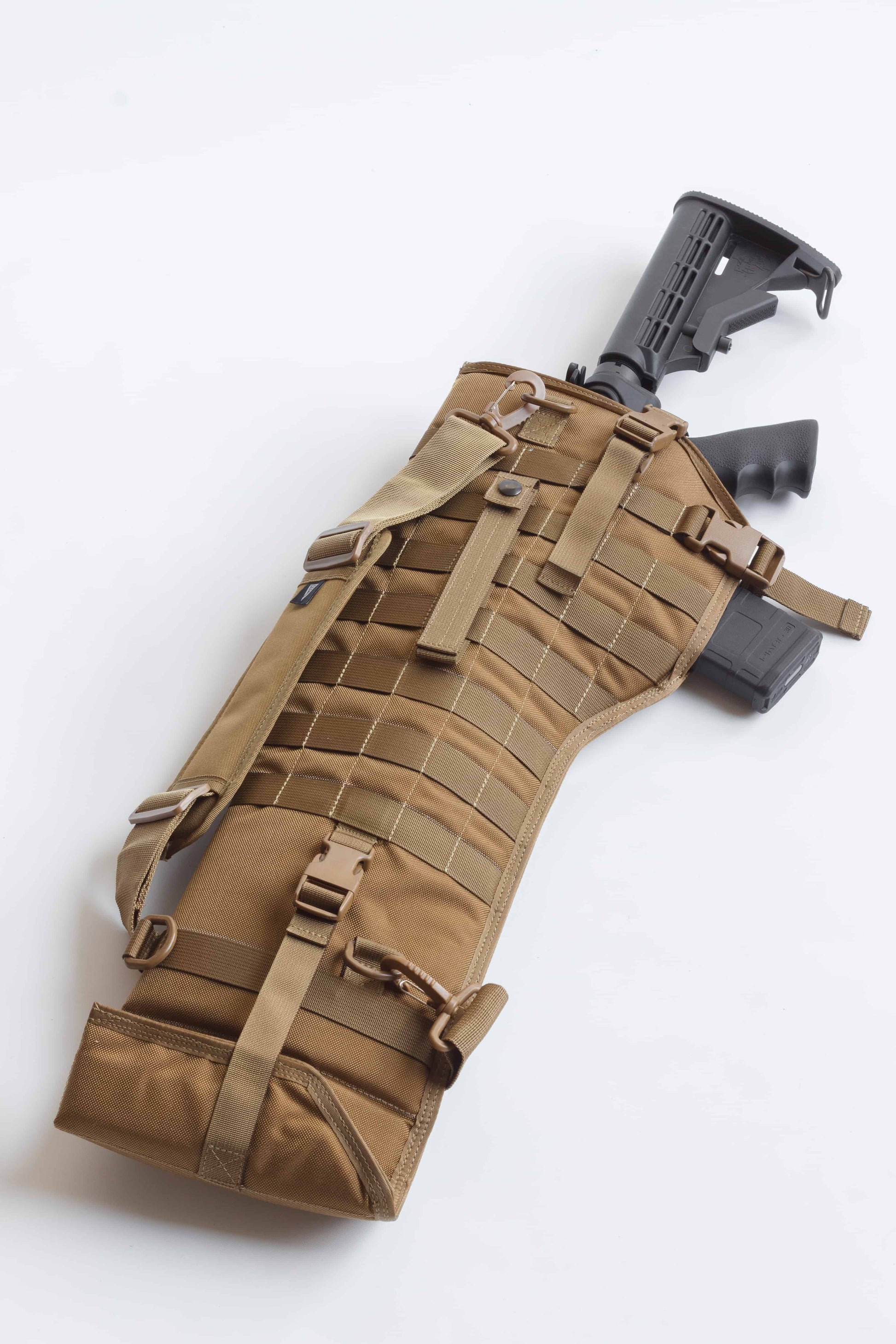 Elite Survival Systems Tactical Rifle Scabbard displayed in Black with adjustable shoulder strap and attachment points.