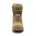The ROCKROOSTER Burano Coyote 8 inch Suede Leather Waterproof Tactical & Military Boots AB540 displayed with a focus on ankle and heel support features.