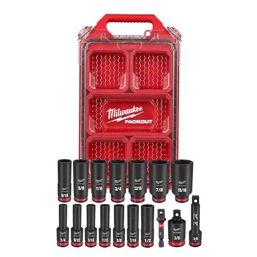 Milwaukee 49-66-6800 3/8 inch SAE 17 piece impact socket set with Packout storage