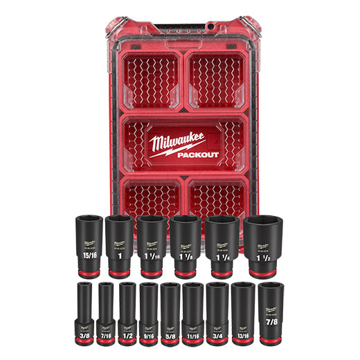 Milwaukee 49-66-6802 Shockwave 15-piece SAE impact socket set with stamped ink-filled size markings