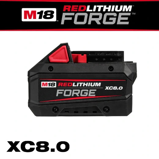 Milwaukee 48-11-1881 M18™ REDLITHIUM™ FORGE™ XC8.0 Battery Pack showcasing high-output power in a compact design.