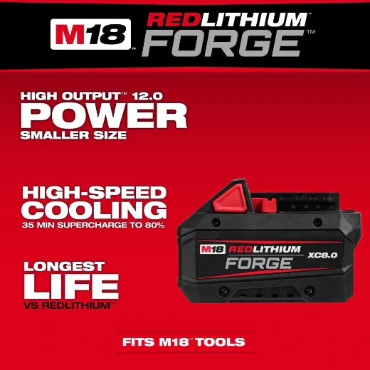 Milwaukee 48-11-1881 M18™ REDLITHIUM™ FORGE™ XC8.0 Battery Pack with COOL-CYCLE™ Active Cooling System for enhanced performance.