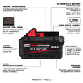 Milwaukee 48-11-1881 M18™ REDLITHIUM™ FORGE™ XC8.0 Battery Pack illustration showing full specifications and compatibility.