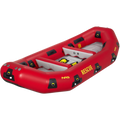 Red inflatable rescue boat with 'NRS' branding on a white background