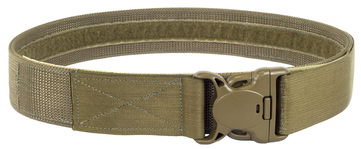 Close-up view of the Elite Duty Belt 2 Inch showing its strong construction and available colors, black and coyote tan, suitable for various waist sizes.