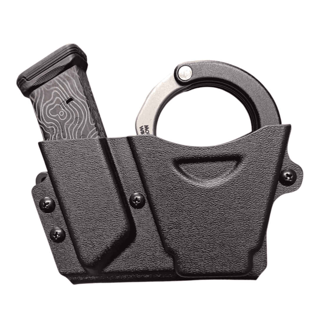 ASP 200 Hinged Cuff and Magazine Holder showcasing adjustable retention for custom fit of handcuffs and magazines.